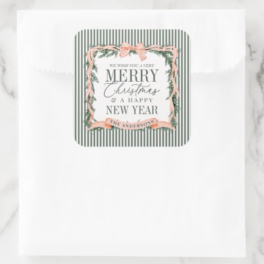 Christmas Garland Ribbon Frame スクエアシール (バッグ)
