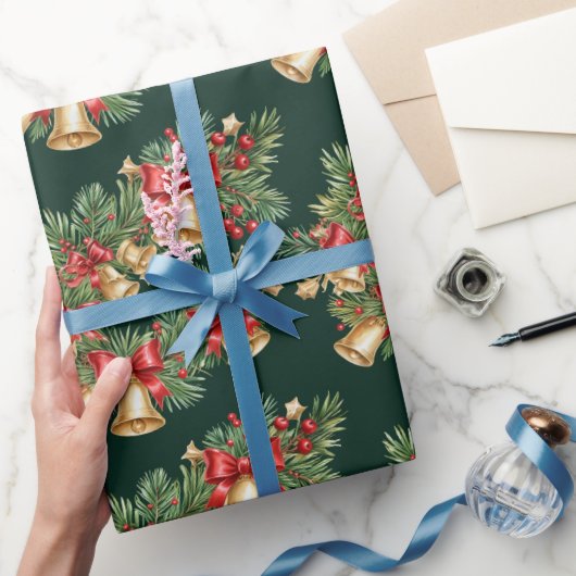 Christmas Garland Wrapping Paper with Bells & Bows ラッピングペーパー (ギフト)