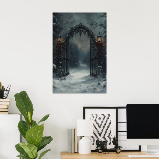 Christmas Gate Gothic Winter Wall Art, Victorian C ポスター (ホームオフィス)