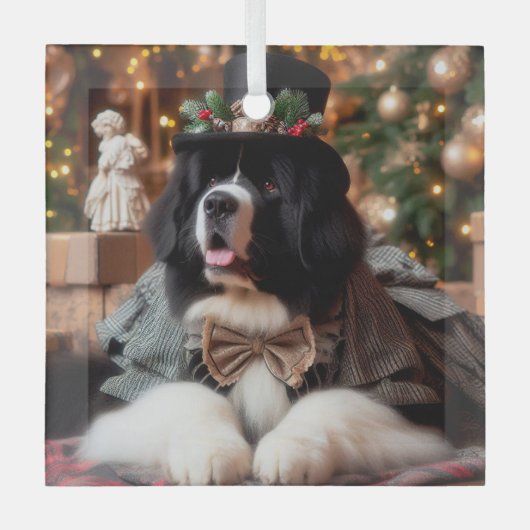 Christmas Gentleman Landseer Newf Ornament ガラスオーナメント (正面)
