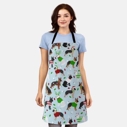 Christmas German Shepherd Apron エプロン (着用した状態)
