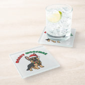 Christmas German Shepherd Coaster: Merry Woofmas ガラスコースター (アングル)