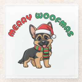 Christmas German Shepherd Coaster: Merry Woofmas ガラスコースター