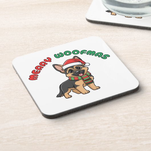 Christmas German Shepherd Coaster: Merry Woofmas コースター (左側)