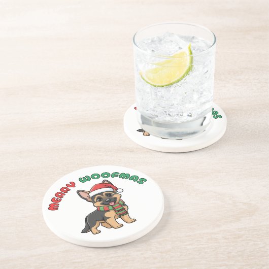Christmas German Shepherd Coaster: Merry Woofmas コースター (側面)