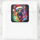 Christmas German Shepherd Dog with Santa Hat   スクエアシール (バッグ)