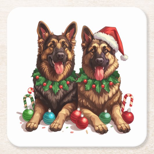 Christmas German Shepherd Dogs スクエアペーパーコースター (正面)