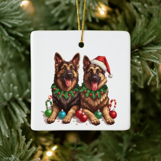 Christmas German Shepherd Dogs セラミックオーナメント (ツリー)