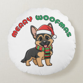 Christmas German Shepherd: Merry Woofmas ラウンドクッション