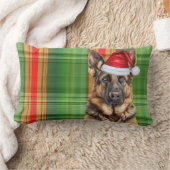 Christmas German Shepherd Red Green Plaid Holiday ランバークッション (ブランケット)