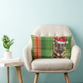 Christmas German Shepherd Red Green Plaid Holiday ランバークッション (椅子)