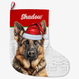 Christmas German Shepherd with Dog's Name ラージクリスマスストッキング