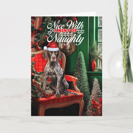 Christmas German Shorthair Pointer Naughty or Nice シーズンカード (正面)