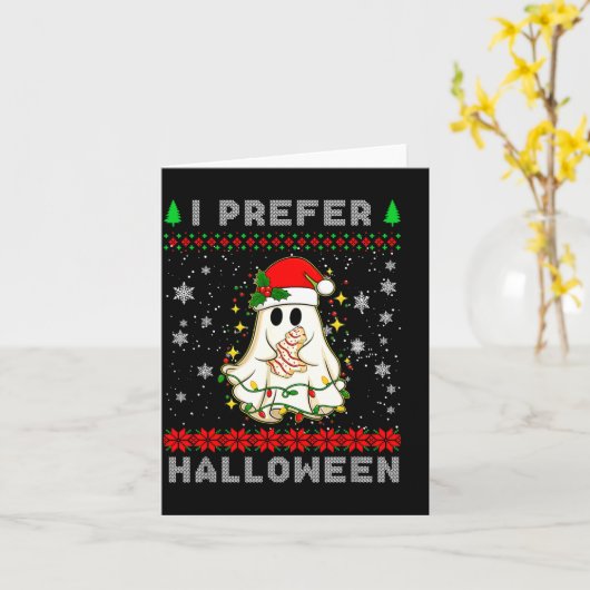 Christmas Ghost I Prefer Halloween Ugly Xmas Men W カード (黄色い花)
