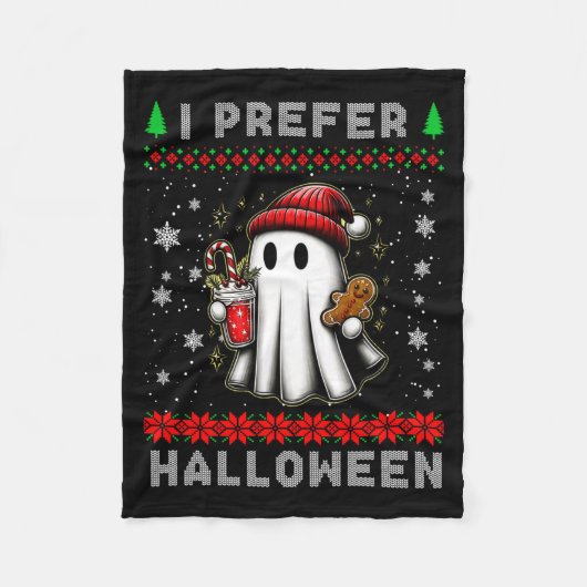 Christmas Ghost I Prefer Halloween Ugly Xmas Men W フリースブランケット (正面)