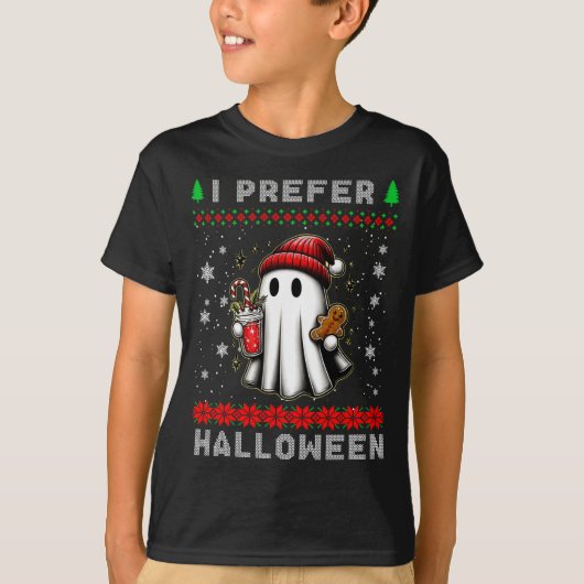 Christmas Ghost I Prefer Halloween Ugly Xmas Men W Tシャツ (正面)