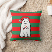 Christmas Ghost on Red and Green Stripes クッション (ブランケット)