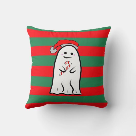 Christmas Ghost on Red and Green Stripes クッション (裏面)