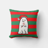 Christmas Ghost on Red and Green Stripes クッション (正面)