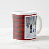 Christmas Gift 2 Photo Trendy Red Plaid Rustic ジャンボコーヒーマグカップ (正面右)