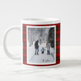 Christmas Gift 2 Photo Trendy Red Plaid Rustic  ジャンボコーヒーマグカップ