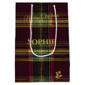 Christmas Gift Bag Burgundy Plaid Tartan Design ミディアムペーパーバッグ (裏面)