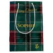 Christmas Gift Bag Classic Green Plaid Tartan ミディアムペーパーバッグ (正面)