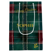 Christmas Gift Bag Classic Green Plaid Tartan ミディアムペーパーバッグ (裏面)