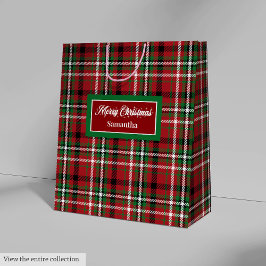 Christmas Gift Bag Ideas Red Green Holiday Plaid  ミディアムペーパーバッグ