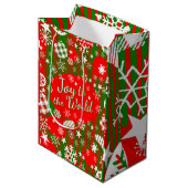 Christmas Gift Bag – Joy to the World Red & Green ミディアムペーパーバッグ (正面アングル)