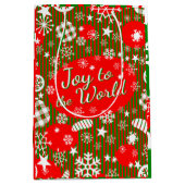 Christmas Gift Bag – Joy to the World Red & Green ミディアムペーパーバッグ (正面)