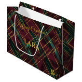 Christmas Gift Bag Modern Plaid Tartan Pattern ラージペーパーバッグ (正面アングル)