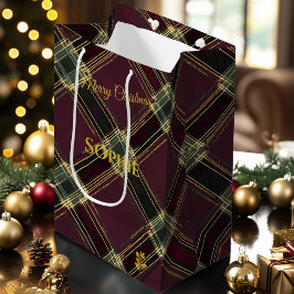 Christmas Gift Bag Plaid Tartan Gold Pattern ミディアムペーパーバッグ
