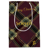 Christmas Gift Bag Plaid Tartan Gold Pattern ミディアムペーパーバッグ (正面)