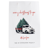 Christmas Gift Bag | Truck Holiday Present Bags ミディアムペーパーバッグ (正面)