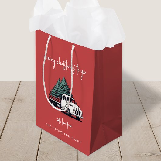 Christmas Gift Bag | Truck Holiday Present Bags ミディアムペーパーバッグ