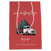 Christmas Gift Bag | Truck Holiday Present Bags ミディアムペーパーバッグ (正面)