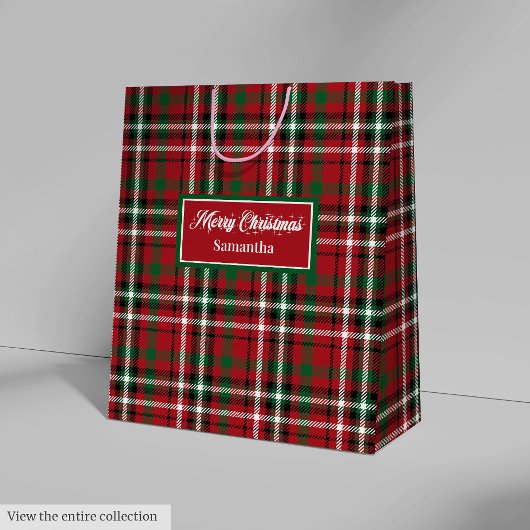 Christmas Gift Bags Red Green Plaid Holiday Accent ミディアムペーパーバッグ