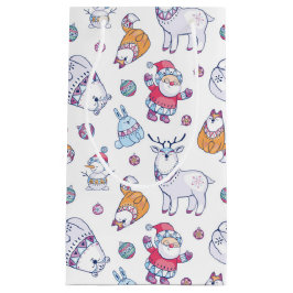 Christmas Gift Bags with Santa & Holiday Animals スモールペーパーバッグ