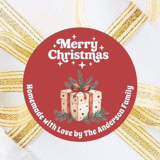 Christmas gift box homemade red white ラウンドシール