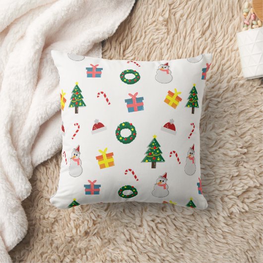 Christmas Gift – Cute Holiday Pattern with Snowman クッション (ブランケット)