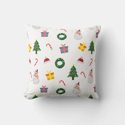Christmas Gift – Cute Holiday Pattern with Snowman クッション (正面)