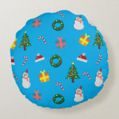 Christmas Gift – Cute Holiday Pattern with Snowman ラウンドクッション (裏面)