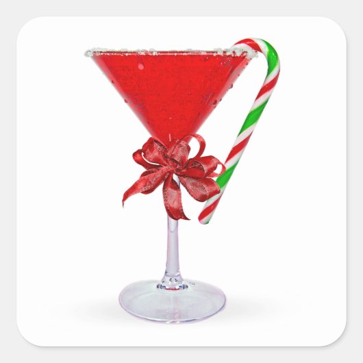 Christmas Gift Martini Cocktail スクエアシール (正面)