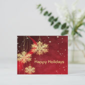 Christmas Gift Red Golden Snowflakes Holidays ポストカード (スタンド正面)