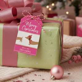 Christmas Gift Tag Dachshund Personalized Pink ギフトタグ