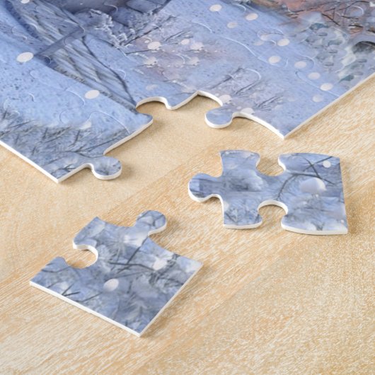 Christmas Gift Winter White Snowman Blue Rustic ジグソーパズル (側面)