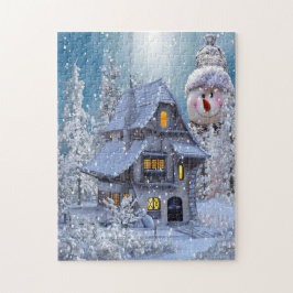 Christmas Gift Winter White Snowman Blue Rustic ジグソーパズル