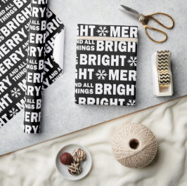 Christmas Gift Wrap | Merry and Bright Black White ラッピングペーパー