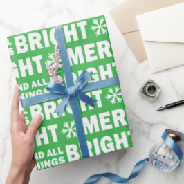 Christmas Gift Wrap | Merry and Bright Green White ラッピングペーパー